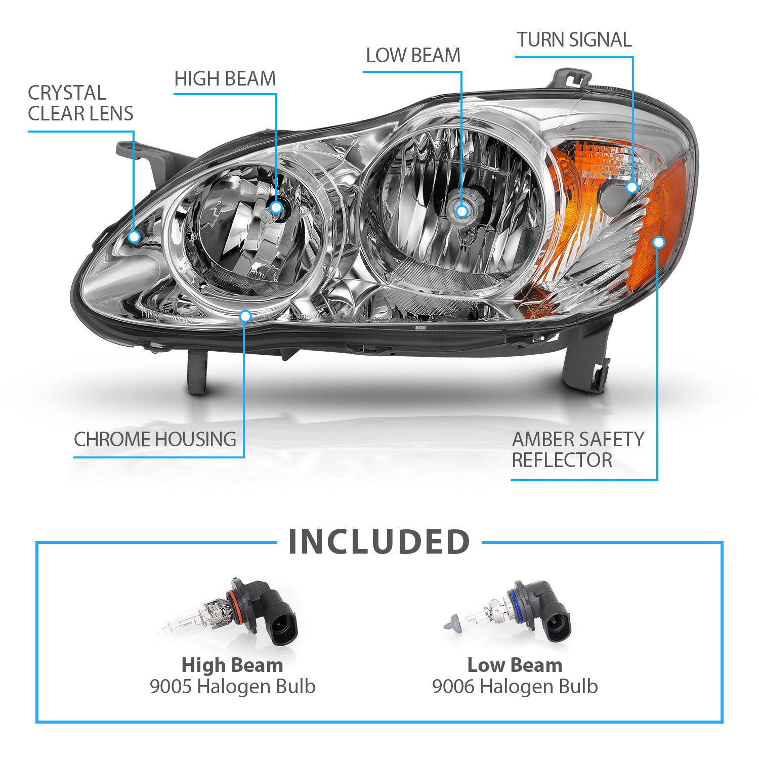  w Bulbs For 2003 2004 2005 2006 2007 2008 Toyota Corolla Chrome Headlights EBay